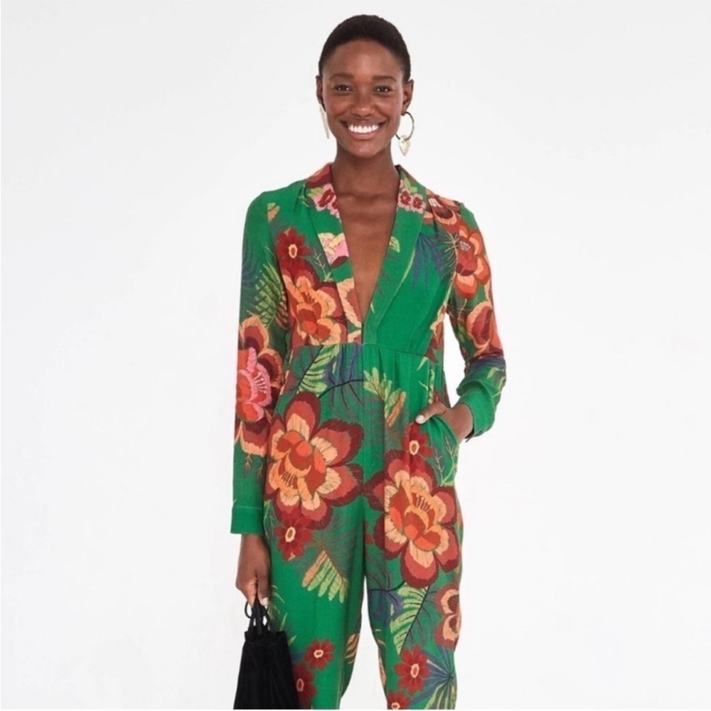 Farm Rio Boboikat Jumpsuit Size XS Green Floral - Picture 2 of 6